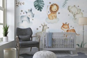 Safari droom - Wolken behang met dieren