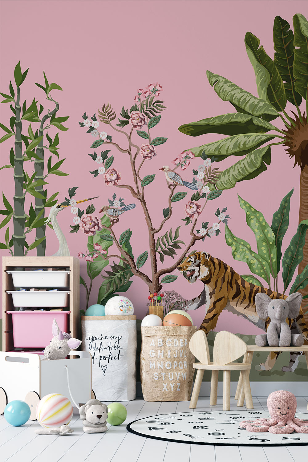 Roze jungle behang - Oosterse jungle ~ Walloha