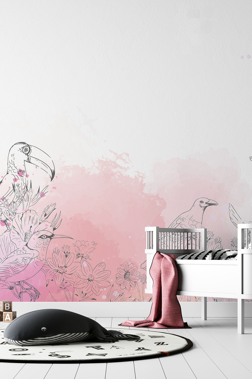 Rustig bloemen behang - Roze bloemenwolk ~ Walloha