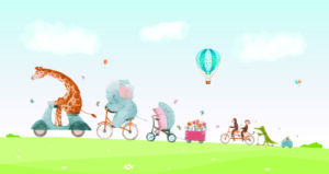 Vrolijke tweewielers dieren