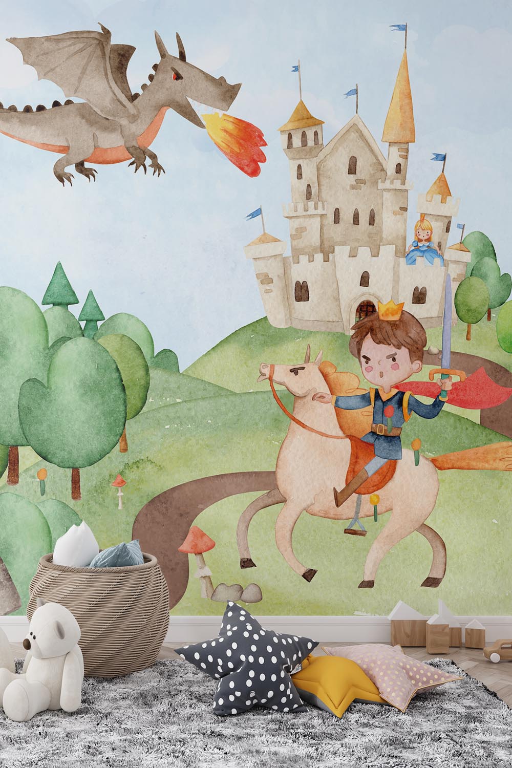 Ridder en draak behang - Walloha