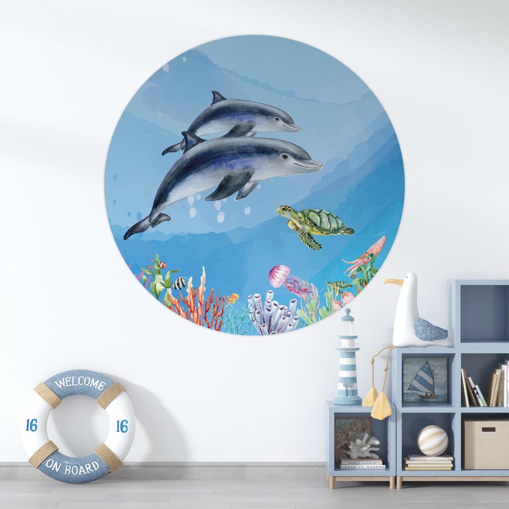 Behangcirkel Zwemmen met dolfijnen