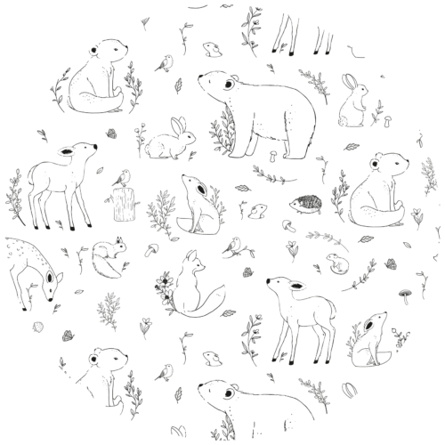 Behangcirkel Klein bos - Zwart-wit