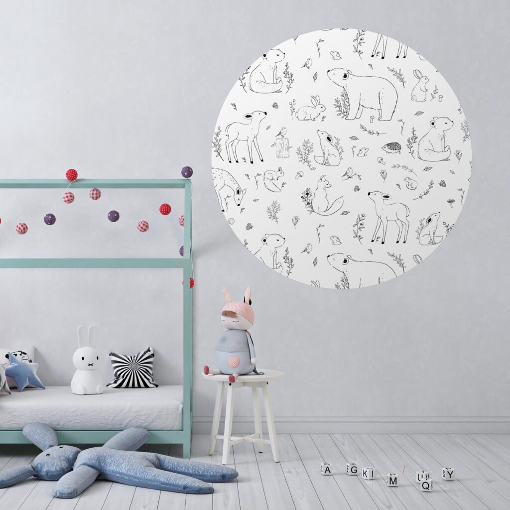 Behangcirkel Klein bos - Zwart-wit