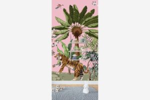 Oosterse jungle - Roze behang met dieren