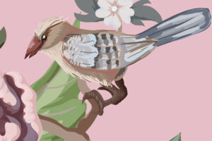 Oosterse jungle - Roze behang met dieren