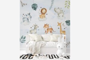 Safari droom - Wolken behang met dieren