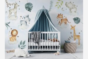 Safari droom - Wolken behang met dieren