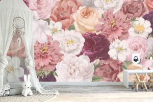 Klassieke schoonheid - Roze bloemen behang